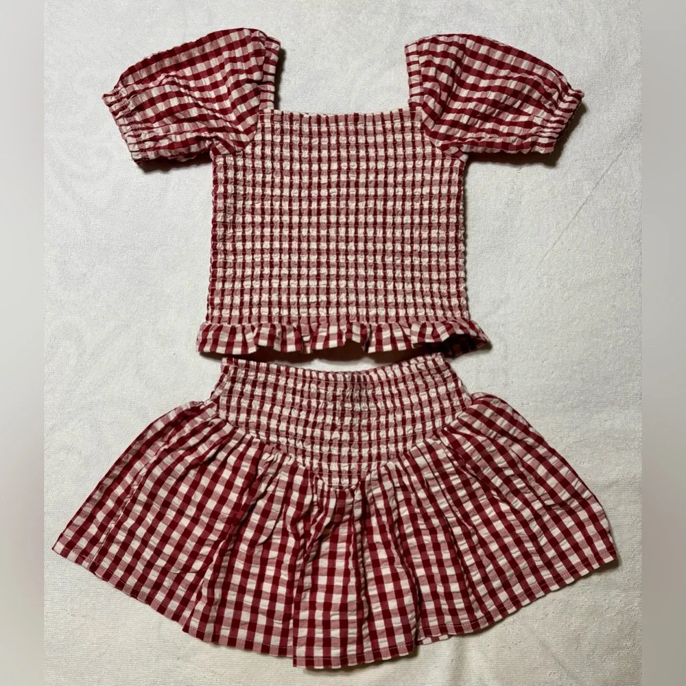 Gymboree Girls Gingham Seersucker Smocked Top & V-Waist Skort
